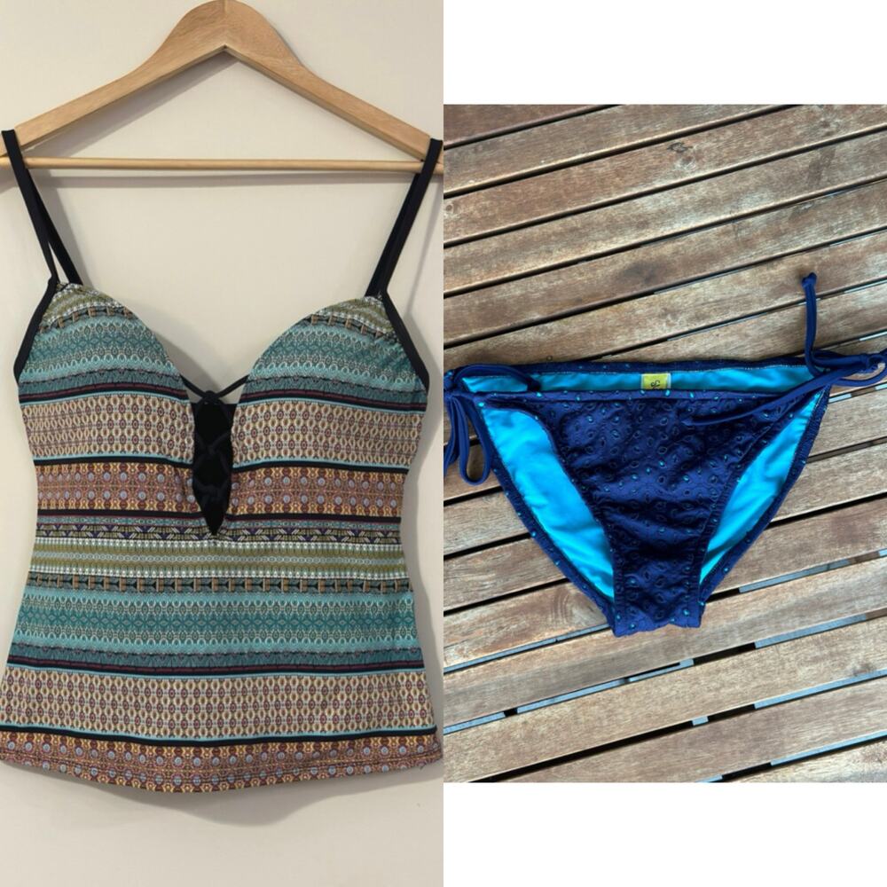 Bleu By Rod Beattie Blue Multi Push-Up Plunge Tankini Top 8 & Surfside Bottom
